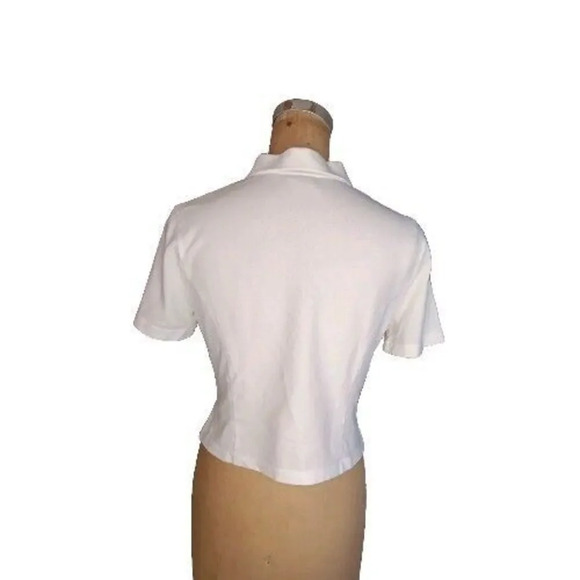 Outdoor Voices White Preppy Crop Active Gym Sporty Logo Polo Medium - Picture 2 of 10